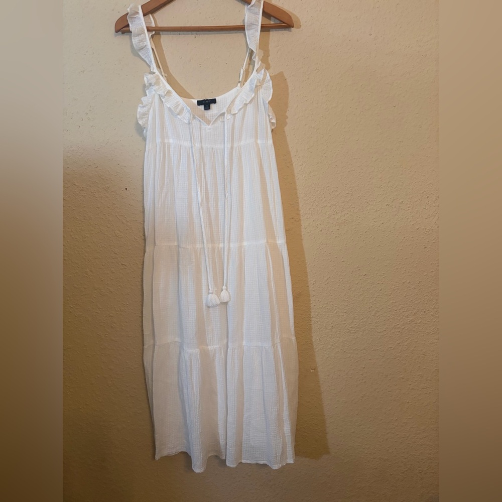 J. Crew White Ruffle Strap Tiered Maxi Dress